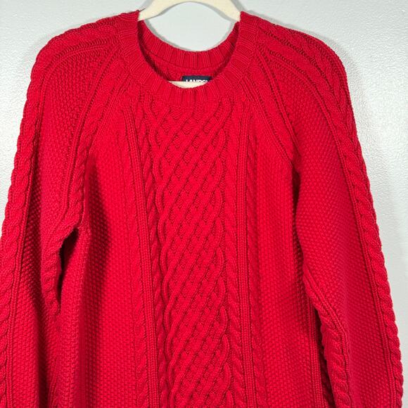 Lands’ End Cable Knit Sweater Dress Red Long Sleeve M 10/12 Winter Cozy Holiday - Picture 7 of 7